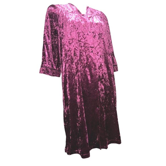 Vintage GS Purple Velvet Velour V Neck Button Front Night Gown Sz Medium Womens - Picture 5 of 16